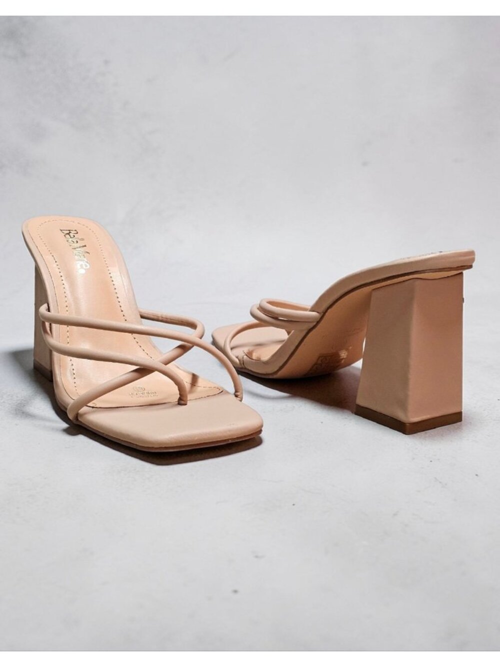 Strappy Nude Block Heel Sandals For Women Square Toe Slip-On Design